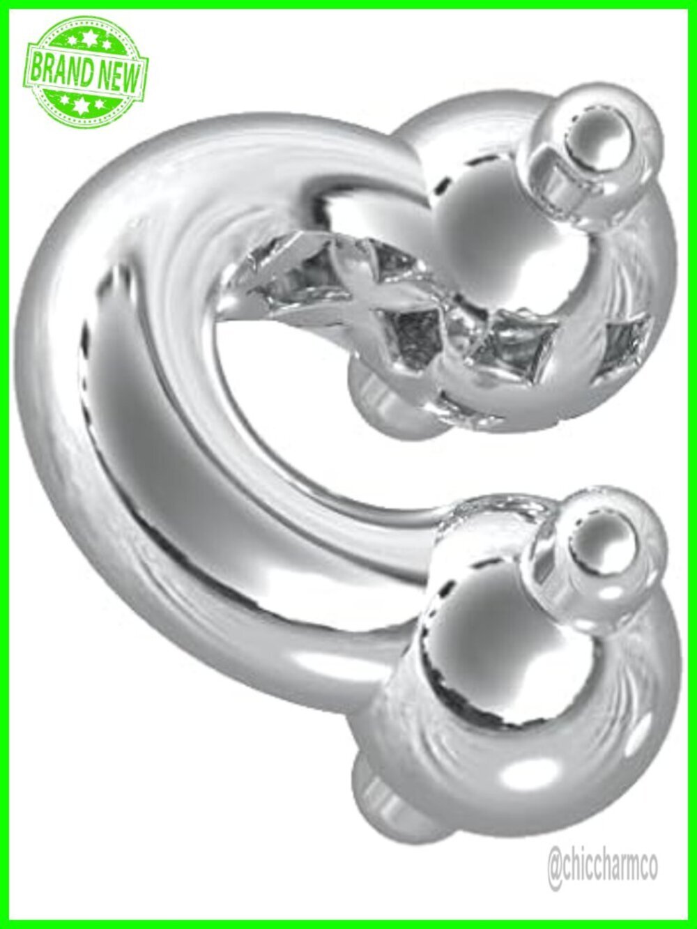 925 Sterling Silver Vogue Ear Cuff Sphere Accent Design Hinged Back